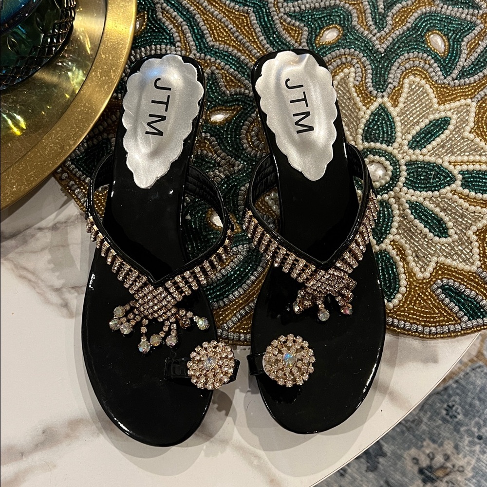 Black Rhinestone Embellished Women's Sandals